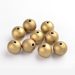 Золотистый Природных шарики древесины, бусины макраме большая дырочка, без свинца, окрашенные, круглые, золотые, 24~25 мм, отверстие : 5 мм