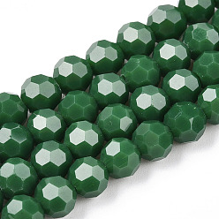 Темно-Зеленый Подставки для непрозрачных стеклянных бусин, граненый (32 граней), круглые, темно-зеленый, 6 мм, отверстие : 1 мм, около 98 шт / нитка, 20.47'' (52 см)