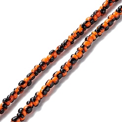 Dark Orange Handmade Lampwork Beads Strands,  2 Tone, Column, Dark Orange, 4~5.5x2~4mm, Hole: 0.8mm, about 130pcs/strand, 14.96~15.75 inch(38~40cm)