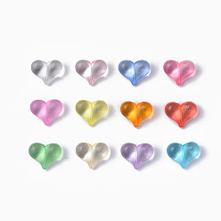 Couleur Mélangete Perles acryliques transparentes, cœur, couleur mixte, 17.5x22x10mm, Trou: 1.4mm, environ260 pcs / 500 g