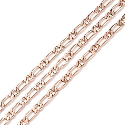 Rose Gold Ion Plating(IP) 304 Stainless Steel Mother-Son Chains, Unwelded, Decorative Chain, Rose Gold,  4.5x11x1.2mm, 4.9x6x1.2mm