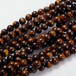 Tiger Eye Gemstone Beads Strands, Grade B Tiger Eye, Round, about 8mm in diameter, hole: 1mm, about 46pcs/strand, 15.5 inch