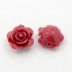 Brique Rouge Corail synthétique 3 d fleur rose perles, teint, firebrick, 14x8mm, Trou: 1~1.4mm