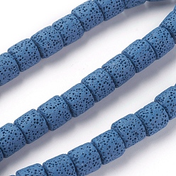 Steel Blue Natural Lava Rock Beads Strands, Dyed, Column, Steel Blue, 10x10~10.5mm, Hole: 2mm, about 39 pcs/Strand, 15.35 inch(39 cm)