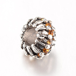 Topazee Perles européennes en strass d'alliage , Perles avec un grand trou   , rondelle, topaze, 10x7~8mm, Trou: 5mm