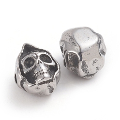 Argent Antique Halloween 304 perles en acier inoxydable, tête crâne, argent antique, 13x10.5x9.2mm, Trou: 2mm