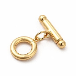 Real 18K Gold Plated Rack Plating Eco-Friendly Brass Toggle Clasps, Long-Lasting Plated, Lead Free & Cadmium Free, Ring, Real 18K Gold Plated, Ring: 11.5x9x2mm, Hole: 1mm, Bar: 15x5x3mm, Hole: 1mm