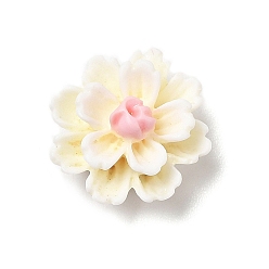 Blanco Cabuchones de resina opacos, 3 d flor, blanco, 11.5x6.5 mm