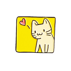 Amarillo Alfileres de esmalte de corazón de gato feliz, broche de aleación para mujer, amarillo, 24x26 mm