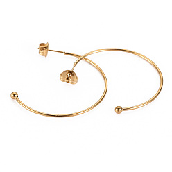 Real 14K Gold Plated 304 Stainless Steel Stud Earrings, Half Hoop Earrings, with Round Beads and Ear Nuts, Semicircular, Real 14K Gold Plated, 19x20x1.5mm, Pin: 0.8mm