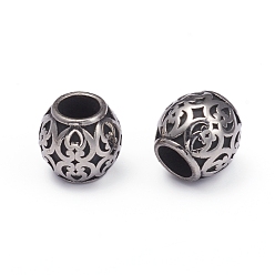 Antique Silver 304 Stainless Steel European Beads, Large Hole Beads, Barrel, Antique Silver, 8.5x8.5mm, Hole: 4.5mm