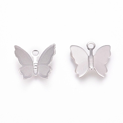 Platinum Brass Charms, Long-Lasting Plated, Butterfly, Platinum, 11x13x3.5mm, Hole: 1.6mm