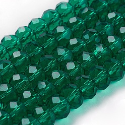 Verdemar Abalorios de cristal hechos a mano, rondelle facetas, verde mar, 12x8 mm, agujero: 1 mm, sobre 72 unidades / cadena