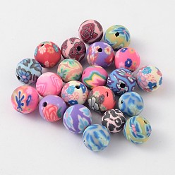 Mixed Color 8mm Handmade Polymer Clay Beads, Round, Mixed Color