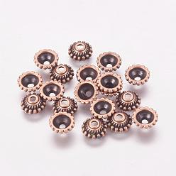 Red Copper Tibetan Style Alloy Caps, Lead Free & Cadmium Free, Red Copper, 8x3mm, Hole: 2mm