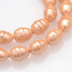 Light Salmon Oval Grade A Polished Shell Pearl Bead Strands, Light Salmon, 16x13mm, Hole: 1mm, about 25~26pcs/strand, 15.7 inch