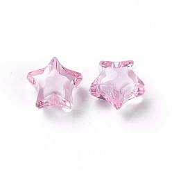 Perlas de Color Rosa Abalorios de acrílico transparentes, talón en grano, facetados, estrella, rosa perla, 14x15x8.5 mm, agujero: 2 mm, Sobre 518 unidades / 500 g