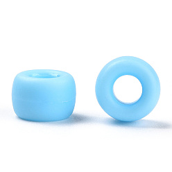 Light Sky Blue Opaque Plastic Beads, Frosted, Barrel, Light Sky Blue, 9x6mm, Hole: 3.8mm, about 1900pcs/500g