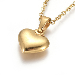 Golden 304 Stainless Steel Pendant Necklaces, with Cable Chains and Lobster Claw Clasps, Heart, Golden, 17.6 inch(44.8cm), 1.5mm