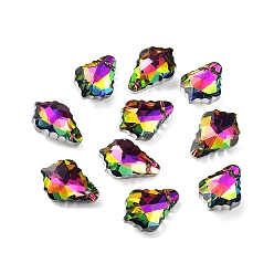 Colorful AB Color Plated Electroplate Glass Pendants, Faceted, Leaf, Colorful, 16x11x6mm, Hole: 1mm