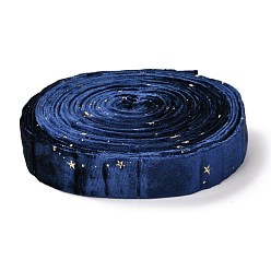 Midnight Blue Double Face Polyester Velvet Ribbon, for Gift Packing and Festival Decoration, Star Pattern, Midnight Blue, 1 inch(25mm)