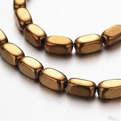 Plateado en Oro Electroplate hematites sintética hebras de perlas no magnéticas, cuboides, oro chapado, 4x3x3 mm, agujero: 1 mm, sobre 90 unidades / cadena, 15.7 pulgada