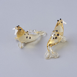 Light Khaki Handmade Lampwork Pendants, Sea Lion, Light Khaki, 19~22x32~35x10~12mm, Hole: 2~4mm
