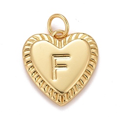 Letter F Rack Plating Real 18K Gold Plated Brass Pendants, with Jump Rings, Long-Lasting Plated, Lead Free & Cadmium Free & Nickel Free, Heart with Letter A~Z, Letter.F, 16x15x2.5mm, Jump Ring: 5x0.5mm, 3mm Inner Diameter