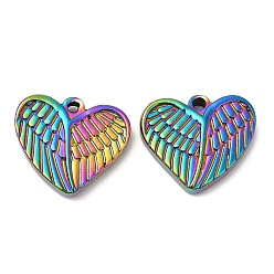 Rainbow Color 304 colgantes de acero inoxidable, encanto de corazón con ala, color del arco iris, 15.5x18x4 mm, agujero: 1.5 mm