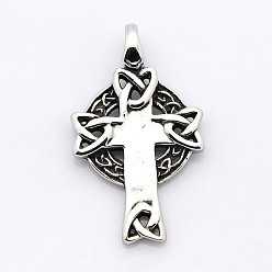 Antique Silver Retro Cross with Ring 304 Stainless Steel Pendants, Antique Silver, 47x28x4mm, Hole: 6x7mm