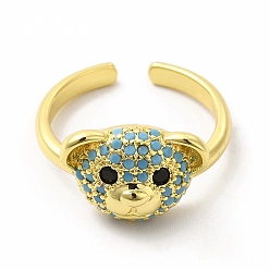 Light Sky Blue Cubic Zirconia Bear Open Cuff Ring, Golden Brass Jewelry for Women, Light Sky Blue, Inner Diameter: 17mm