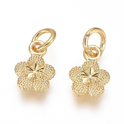 Golden Electroplated Alloy Charms, Long-Lasting Plated, Brass Jump Ring, Flower, Golden, 9.5x7x3mm, Hole: 3.5mm