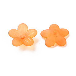 Orange Frosted Acrylic Bead Caps, 5-Petal, Flower, Orange, 19.5x20x5.5mm, Hole: 1.6mm, about 740pcs/500g