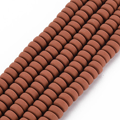 Saddle Brown Handmade Polymer Clay Beads Strands, for DIY Jewelry Crafts Supplies, Flat Round, Saddle Brown, 6~7x3mm, Hole: 1.5mm, about 113~116pcs/strand, 15.55 inch~16.14 inch(39.5~41cm)
