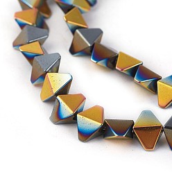 Plaqué Multicolore Galvaniques perles d'hématite synthétique non magnétique brins, demi-plaqué, losange, multi-couleur plaquée, 5.5x8x4mm, Trou: 0.8mm, Environ 73 pcs/chapelet, 15.74 pouce (40 cm)