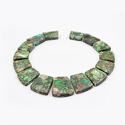 Dark Sea Green Towanite and Imperial Jasper Graduated Beads Strands, Dyed, Trapezoid, Dark Sea Green, 16~34x23~28x5~6mm, Hole: 1mm, about 15pcs/strand, 12.2 inch