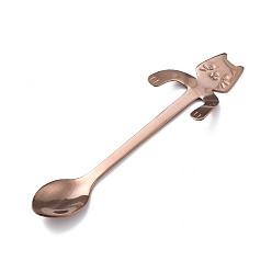 Rose Gold 304 Stainless Steel Hanging Spoon, Cat Shape, Rose Gold, 116x32x8.5mm