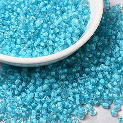 Cyan 6/0 Transparent Glass Seed Beads, Inside Colours, Round Hole, Round, Cyan, 3.5~4x3mm, Hole: 2mm, about 450g/bag