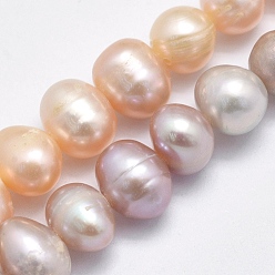 Color mezclado Hilos de perlas de agua dulce cultivadas naturales, patata, color mezclado, 6~7x6 mm, agujero: 0.8 mm, sobre 59 unidades / cadena, 13.6 pulgada (34.5 cm)