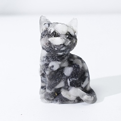 Obsidiana Copo de Nieve Decoraciones de exhibición artesanales de resina y chips de obsidiana con forma de copo de nieve natural, estatuilla con forma de gato, para el hogar adorno de feng shui, 75x50x36 mm