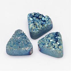 Green Plated Electroplated Natural Druzy Quartz Crystal Beads, Triangle, Green Plated, 14x15x8~9mm, Hole: 1.5mm