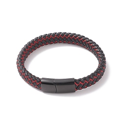 Bronze Cuir bracelets de corde tressée, avec fermoir magnétique en nylon et 304 en acier inoxydable, rectangle, gris anthracite, 8-5/8 pouce (22 cm), 12x6mm
