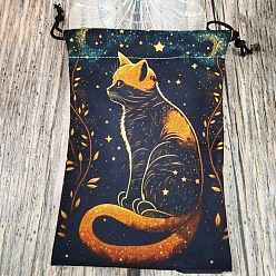 Cat Shape Bolsas con cordón para guardar cartas de tarot de terciopelo impreso, Rectángulo, para almacenamiento de artículos de brujería, forma de gato, 18x13.5 cm