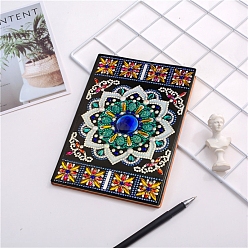Flower DIY Diamond Painting Notebook Kits, including PU Leather Book, Resin Rhinestones, Diamond Sticky Pen, Tray Plate and Glue Clay, Flower Pattern, 210x150mm, 50 pages/book