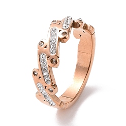 Rose Gold Crystal Rhinestone Oval Bar Finger Ring, Ion Plating(IP) 304 Stainless Steel Jewelry for Women, Rose Gold, US Size 6~9(16.5~18.9mm)