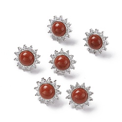 Red Jasper Natural Red Jasper Sun Stud Earrings with Cubic Zirconia, Platinum Brass Jewelry for Women, Cadmium Free & Nickel Free & Lead Free, 18mm, Pin: 0.8mm