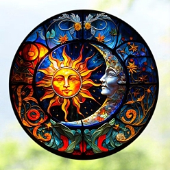 Sun Stained Acrylic Window Planel with Chain, for Window Suncatcher Home Hanging Ornaments, Sun, 200x200mm