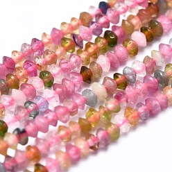 Colorful Natural Tourmaline Beads Strands, Faceted, Bicone, 2x1mm, Hole: 0.5mm, about 390pcs/Strand, 15.35 inch(39cm)