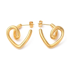Real 18K Gold Plated Ion Plating(IP) 304 Stainless Steel Heart Stud Earrings, Real 18K Gold Plated, 24x9mm