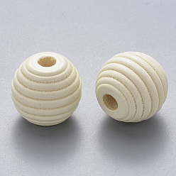 Creamy White Painted Natural Wood Beehive European Beads, Large Hole Beads, Round, Creamy White, 18x17mm, Hole: 4.5mm